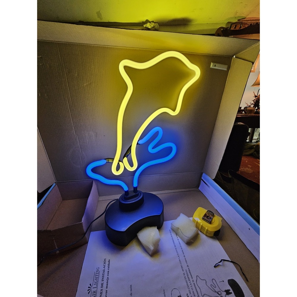 Jumping Dolphin Neon Light Sign Beach Coastal Man Cave Vintage 15"‎